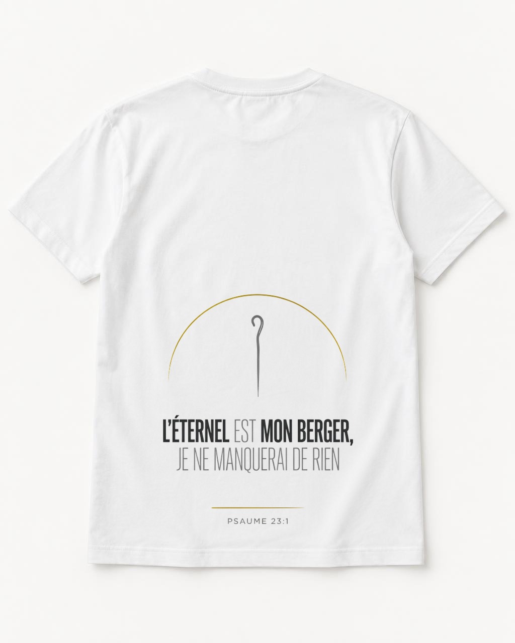 T-shirt blanc KM Christ Wear vu de dos avec le design Psaume 23:1